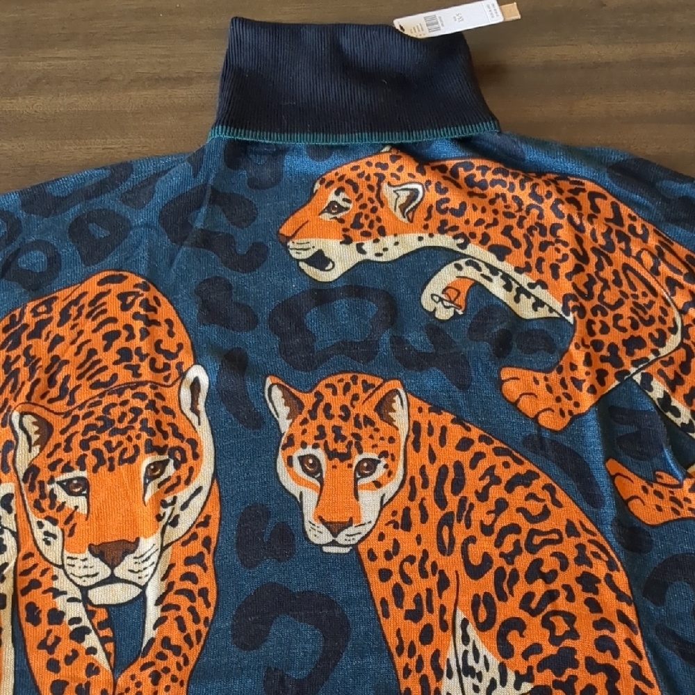 NWT Anthropologie Leopard Print Turtleneck Sweater Cape Poncho